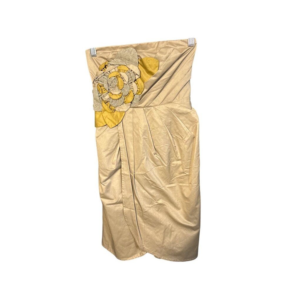 Ryu‎ NWT Beige Strapless Dress With Floral Applique Size S